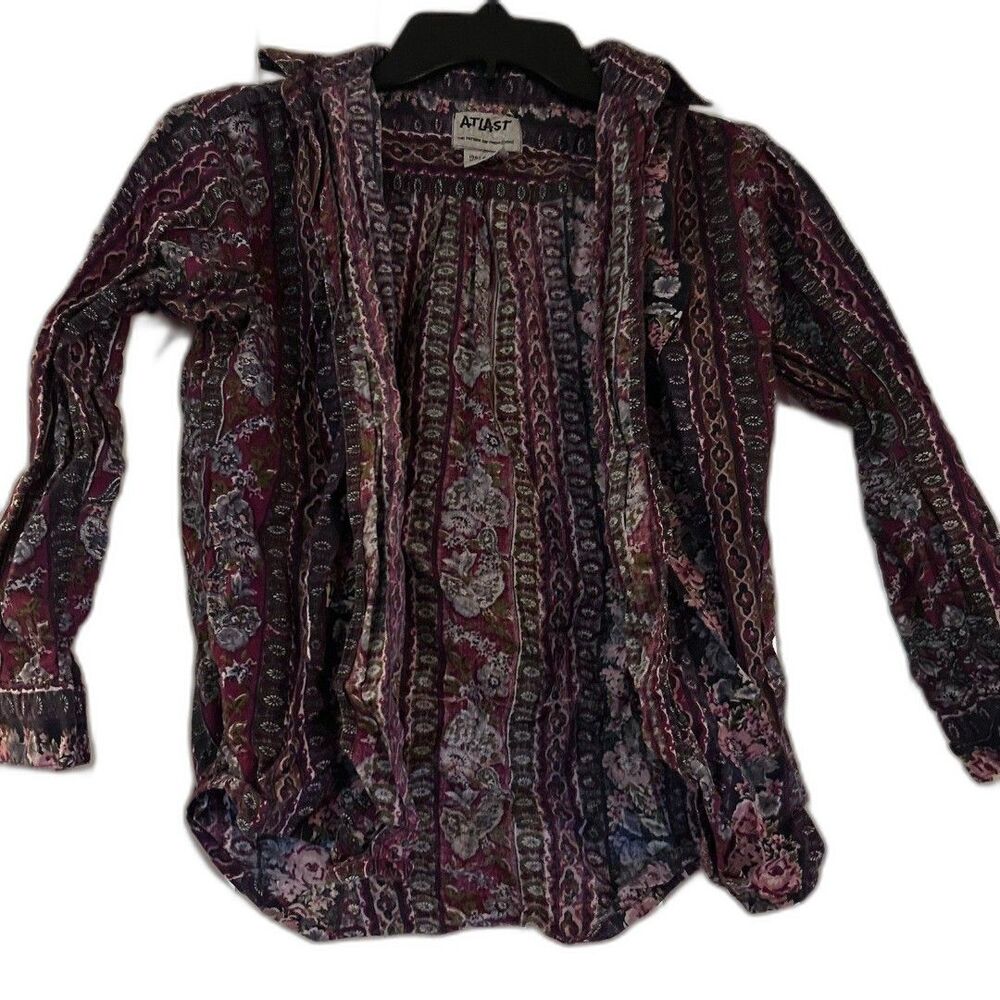Vintage 90s ATLAST Basics Floral Patchwork Button Up Shirt Size Small